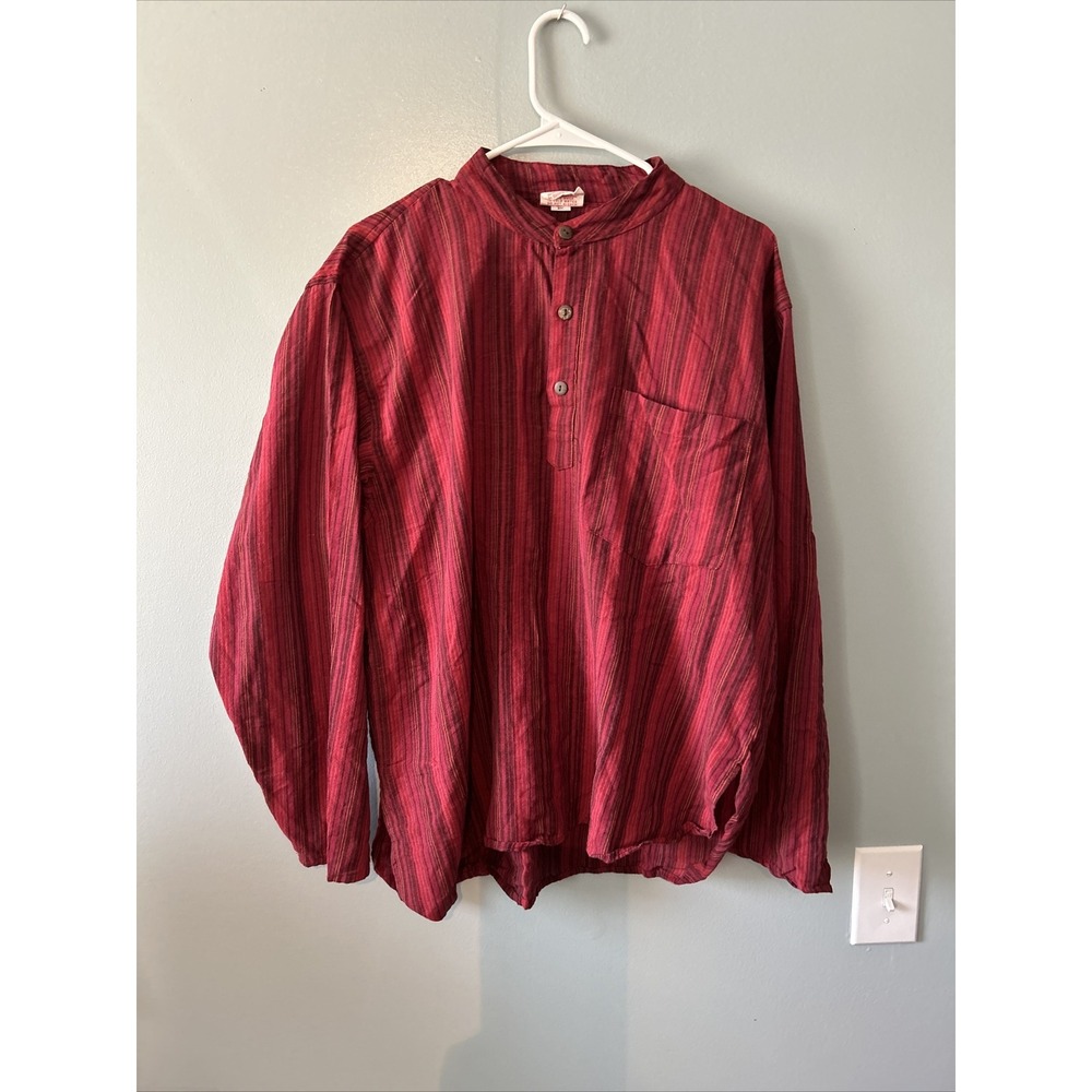 Gypsy Rose True Vintage Tunic Long Sleeve Shirt Red Purple Black Stripes Large